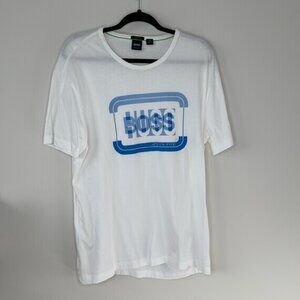 Boss Hugo Boss Men White Short Sleeve T-shirt With Blue Logo Mens Size XXL